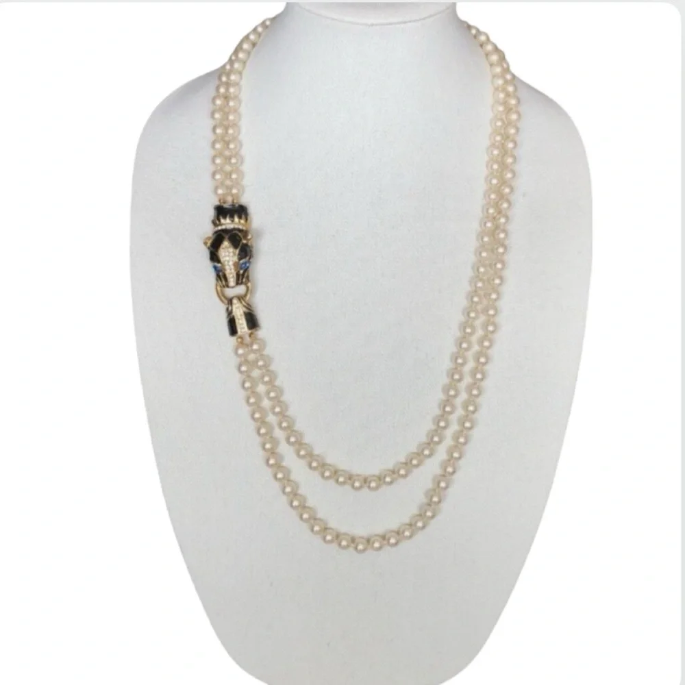 Park Lane Panther Jaguar Double Strand Faux Rhinestone Necklace Gold Tone - Picture 1 of 16